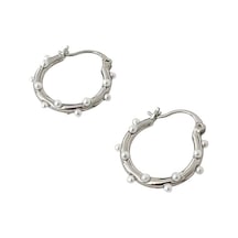 İncili Vintage Kadın Çelik Küpe Gümüş Renk Çelik