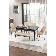 Canisa Zen Serisi 80x132 Mdf Açılabilir Siyah Mermer Desen Masa Takımı 4 Krem Sandalye Ve 1 Bench Masa Siyah Mermer Desen Sandalye Krem Canisa Zen Serisi 80x132 Mdf Açılabilir Siyah Mermer Desen Masa Takımı 4 Krem Sandalye Ve 1 Bench Masa Siyah Mermer Desen Sandalye Krem