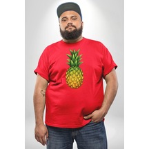 Angemiel Ananas Meyve Kırmızı Büyük Beden Erkek Kadın Unisex Basic Ön Baskılı Tişört Kırmızı