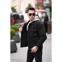 Erkek Siyah Kapüşonlu Çıkarılabilir Kapüşonlu Oversize Kot Ce... Siyah