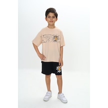 Toontoy Kids Toontoy Erkek Çocuk Smile Yazı Baskılı Şortlu Takım Bej