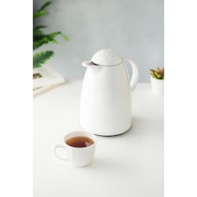 1 Lt Isı Yalıtımlı Çay Ve Soğuk Su Termosu Soft Beyaz 12 Saat Sıcak Tutar& İçi Camdır