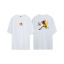 Thewert Unisex En İyi Tenis İllüstrasyonu Ön Arka Baskılı Beyaz Oversize T-shirt