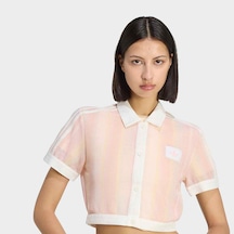 Adidas Originals Summer Glow Striped Cropped Kadın Pembe Polo Tişört Ky8140