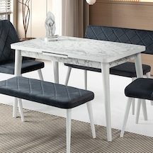 Mobilgen Sadece Masa Beyaz Mermer 120+30x70 Silva Açılabilir Masa Beyaz Mermer
