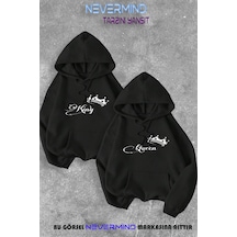 Nevermind Sevgili Çift Kombini Kinq Queen Özel Baskılı Kapüşonlu Sweatshirt Siyah