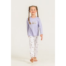 Rolypoly 3912 %100 Pamuk Uzun Kol Kız Çocuk Pijama Takımı Lila