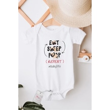 Hediyenza Eat Sleep Poop Özel Tasarım Bebek Zıbın Pamuklu Çıtçıtlı Body Beyaz