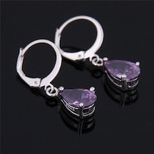 Mavi Kadın Gözyaşı Şekli 925 Ayar Gümüş Ametist Dangle Küpe