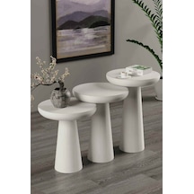 Ahşap Mantar Sehpa Beyaz Renk 3 Lü Masif Zigon Fiskos Seti