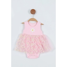 Miniğimin Cicileri 3-15 Ay Papatya Desenli Tüllü Zıbınlı Kız Bebek Elbise - Pembe Pembe-79476