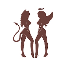 Şeytan Ve Melek Kadın Araba Stickeri 17x17 Cm Kahverengi