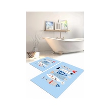 Buççin Online Mağaza Dijital Baskılı Yıkanabilir Renkli Balık Desenli Banyo Paspası Klozet Takımı Polyester Mavi Çok Renkli