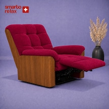 Smarto Relax Porto Tv Koltuğu Elektrikli Masajlı Isıtmalı Döner Sallanan Ahşap Yan Panelli Polyester Kumaş Baba Koltuğu Bordo