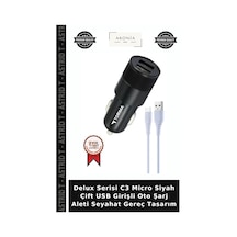 Delux Serisi C3 Micro Siyah Çift Usb Girişli Oto Şarj Aleti Seyahat Gereç Tasarım