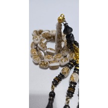 Ağır Püskül Golden Rosary Altın Parçacılı Tesbih Altın - Beyaz