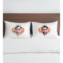 Bk Gift Kişiye Özel Karikatürlü Pamuklu 2 Li Yastık Kılıfı Seti-2 50x70cm , Sevgiliye , Ev si, Tasarım Ev Tekstili
