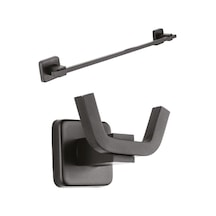 Ahlez Kare Mat Siyah Ikili Bornoz Askılık Uzun Havluluk Seti Siyah