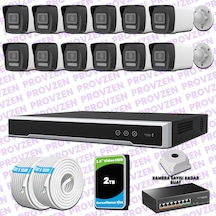 Provzen Hikvision 12 Ip 4mp Hibrit Colorvu Güvenlik Kamerası Seti Olay Anında Bildirim