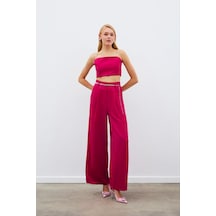 Sateen Taş Kemerli Saten Pantolon - Mercan-134979 Mercan