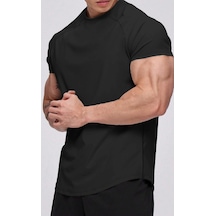 Ghassy Co. Erkek Running Sports Reglan Oval Kesim Penye T-shirt 001 Siyah