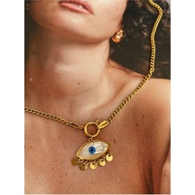 Pinery Jewels Sedefli Göz Sallantılı Kararmaz Çelik Kadın Gold Kolye Altın Pinery Jewels Sedefli Göz Sallantılı Kararmaz Çelik Kadın Gold Kolye Altın