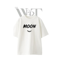 Thewert Moon Crescent Tasarım Baskılı Ünisex Beyaz Oversize T-shirt