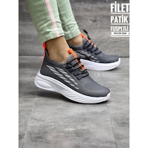 Papucumun Dünyası Tutinom Triko Çoraplı Lastik Bağcıklı Sneaker Çocuk Ayakkabısı Füme - Turuncu