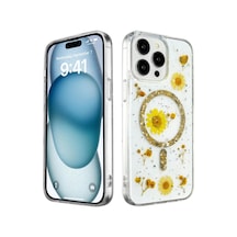 Apple Uyumlu  iPhone 14 Pro Kılıf Daisy Simli Magsafe Kapak Gold