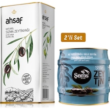 Ahsaf Şems Yağlı Siyah Sele Zeytin 2 KG 261290 Kalibre + Soğuk Sıkım Natürel Sızma Zeytinyağı 5 L Teneke