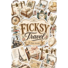 Vintage Seyahat Temalı Sticker Seti - 25 Adet Travel Etiket Çıkartma Diğer