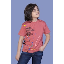 Toontoy Kids Toontoy Erkek Çocuk Baskılı Bisiklet Yaka Kısa Kollu Tişört Nar Çiçeği