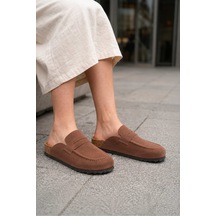 DMR Elegance Luvra Bağcıksız Hakiki Süet Deri Kadın Günlük Mantar Taban Loafer Klasik Ayakkabı Hdmt - Kahve Kahverengi