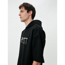 Koton Sweatshirt Eşofman Üstü Baskılı Kapüşonlu Kısa Kollu Siyah 4wam70056nk Siyah
