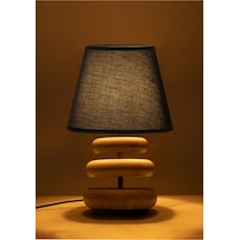 Afro Masif Ahşap Ayaklı Siyah Kumaş Şapkalı Dekoratif Abajur Siyah