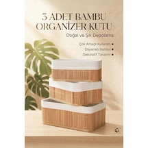 Tr Bambu 3'lü Oval Kutu Organizer Seti Doğal Bambu Saklama Ve Düzenleyici Seti Bej Diğer