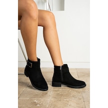 Shoetek Aurelia Kadın Bot&bootie Fermuarlı Tokalı Siyah Süet Siyah Suet Siyah