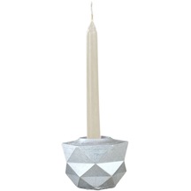 Mumluk Şamdan Tealight Ve İnce Mum Uyumlu Prizma Model - Gümüş