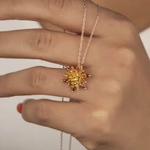 925 Ayar Gümüş Turuncu Lotus Çiçeği Kolye