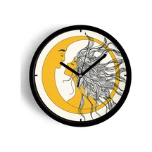 Güneş Ve Ay Aşıklar Desenli Modern Duvar Saati - 30cm - Önü Camlı Siyah Kasa - Sessiz Mekanizma-jh0534 Siyah