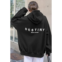 Uyguntarz Unisex Destiny Baskılı Siyah Oversize Kapüşonlu Sweatshirt