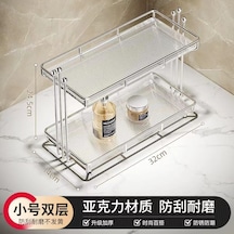 Hafif Lüks Banyo Banyo Rafı Masaüstü Lavabo Kozmetik Kutusu Tuvalet Tuvalet Tezgahı Depolama Rafı 3 Boncuk Çift Katmanlı Küçük Akrilik Raf Gümüş