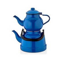 Ebru Metal Emaye Küçük Boy Mavi Çaydanlık Takımı 11/16