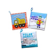 3 Kitap İngilizce İş Makinaları , Kışlık Giysiler Ve Kutup Hayvanları Kumaş Sessiz Kitap E118 E124 E125 - Bez Kitap
