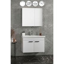 Çiğdem Kulplu 80 Cm Beyaz Mdf Seramik Lavabolu Asma Banyo Dolabı Takımı