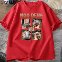 Flood Of Style Moo Deng Rap T Shirt Seviyorum Moo Deng Komik Bebek Hippo Sevgilisi T-shirt Rahat Pamuk Erkek Kırmızı