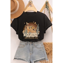 Unisex Good Things Will Come Baskılı Tasarım Tshirt Siyah