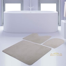 Bonny Home Unicolor Düz Krem 3lü Banyo Paspası Halısı Seti Kaymaz Krem