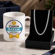 Bk Gift Kişiye Özel Babalar Günü Tasarımlı Beyaz Kupa & Gurmet Zincir Kolye -11, Babalar Günü Hediyesi Gümüş