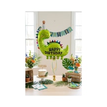 Happy Birthday Yeşil Dinozor Folyo Balon Çocuk Doğum Günü Parti Süsü 80x77 Cm Çok Renkli